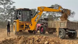 Jcb3dx Excavator Red Mud Backhoe Load Tractors Sawraj Eicher 380 Jcb205 | Cartoon Game Stunts video