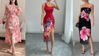 Casuals Floral Printed Midi Dresses Design 2025 - Trendy Knee Length Dresses Design Ideas 2025