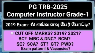 PG TRB-Computer Instructor Exam. 2019 & 2021: Community-wise Cutoff? Competition ratio? vacancies?