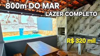 Casa com piscina a 800m da praia em Itanhaém | R$ 320 mil | área gourmet com churrasqueira 
