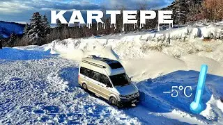 KARTEPE'DE Ş&Ouml;MİNELİ KARAVANLA KAR VE KAYAK KAMPI 