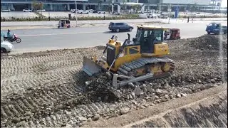 Great Job Skill Operator!!Powerful Shantui Dozer Grading Clearing Big Gravel Other Side Of The Road