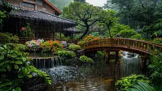 Get Rid of Insomnia With Rain In Japanese Zen Garden 🍀 Rain Sound for Sleep, Relax & Reduce Stress