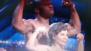 HOLY COW! 73 yr old woman muscles with Terry Crews.