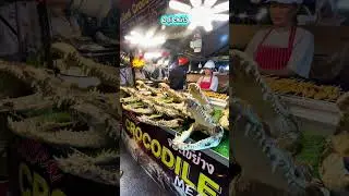 Ngắm xương sọ c&aacute; sấu trong chợ đ&ecirc;m Aonang Krabi| Crocodile meat at the Aonang  Krabi market