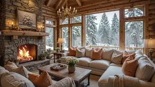 Cozy Wooden Porch on Tranquil Winter Morning ❄🔥 Soothing Piano Music, Crackling Fire for Relax