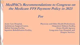 MedPAC&rsquo;s Recommendations to Congress on the Medicare FFS Payment Policy in 2023