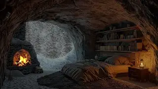 Tranquil Cave Retreat: Blizzard Winds and Cozy Fireplace Sounds for Deep Sleep and Relaxation