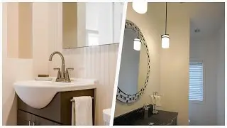 75 Medium Tone Wood Floor Powder Room With A Trough Sink Design Ideas You'll Love 🔴