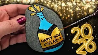 Праздничная роспись камней в виде шампанского в честь наступления 2026 года!