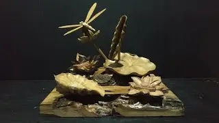 3d резьба | резьба по дереву стрекоза | Деревянный цветок и лист