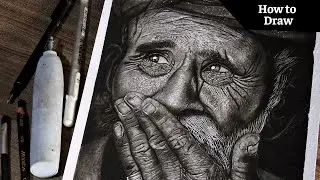 How to draw a Hyper Realism of an elderly man with only charcoal pencil for beginners