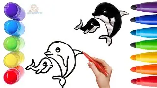 How To Draw cute Dolphin Drawing, Painting & Coloring For Kids and Toddlers_ Child Art 🐋🌈🎨