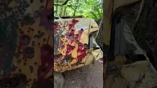 We found a bullet ridden abandoned car in the middle of a trail #scary #usa #spooky