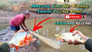 Amezing Cast Net Fishing In Indian Village Pond || Catch And Release #fishing #video #fish #viral 