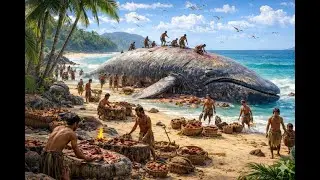 2.6 Million Years Ago | Primitive Humans Rescue a Beached Sperm Whale Covered in Barnacles