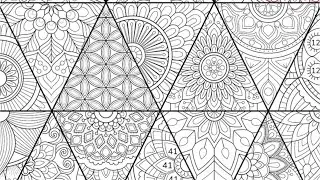 Pastel-colored geometric mandala patterns form a beautiful decorative triangle mosaic