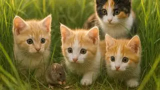 Cat chasing mice in the field - Video of cat meowing