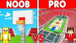NOOB vs PRO: BASKETBALL STADIUM Build Challenge in Minecraft