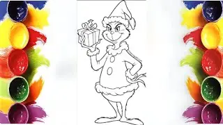 Coloring Grinch With Gift | Christmas Coloring Page | Marker Art | MINI ARTIST WORLD