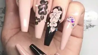 FantasyFX | Long coffin nails with 3D flowers | hot to keep gems on | CJP Nail Systems