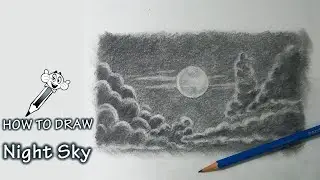 How to Draw Night Sky with Moon - Pencil Drawing