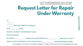 Request Letter For Repair Under Warranty - Sample Letter Requesting for Warranty Repair