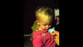 Cute baby's pacifier trick