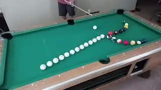 27 ball combination trick shot.  Line of balls rack. Multi-pattern rack.