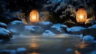 10H Japanese Onsen in Snow ❄️ Pure ASMR Sounds for Deep Sleep | 4K No Talking