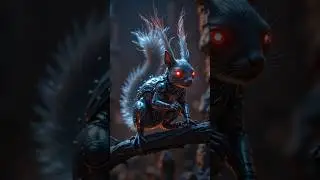 Cyber squirrel awakens in a dystopian world #cyberanimal #roboticwildlife #scifi
