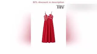 Latest Products You Must Know!&nbsp;TRAF Women Fashion Simple Red Embroidery Halter Dress Long V-Neck