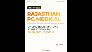 Rajasthan PG Medical | Online registration starts today till  06-08-2023 , 11.45 p.m. #neetpg2023