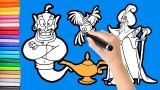 Let's draw Ginie and Magic Lamp,  Jafar and Lago form Aladdain for Kids, Toddlers | Cake Kids Art