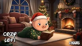 Cozy Christmas Lofi Ambience – 3 Hours Fireplace, Snowfall & Cute Pig Reading