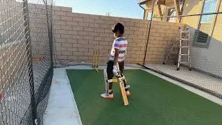 Vihaan, lefty batter doing practice on off spin ball with bowling machine on oct-10-2025