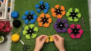 How To Make Flower With Woolen Thread | Handmade Flower With Yarn | Crochet Flower Ideas Easy #diy 