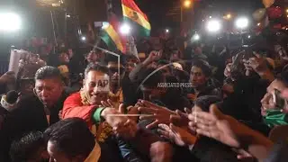 Popular Bolivian vice presidential candidate Edman Lara thanks supporters after advance to runoff