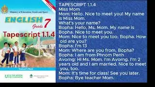 English Grade 7 Tapescript T.1.1.4