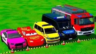 Перевозка полицейских машин DACIA, MCQUEEN, VOLKSWAGEN и пожарных машин MERCEDES! FS22