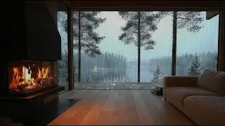 Cozy Lakeside Retreat: Rain Sounds for Deep Sleep & Fireplace Crackles for Relaxation 🔥🌲💧