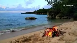 Relaxing music: ocean waves and fire