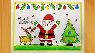 Cute Santa Claus Christmas Drawing 🎅 | Easy Christmas Tree & Reindeer Drawing for Kids