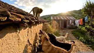 Monkey Trapped on the Roof | Dogs Attack & Surround!
