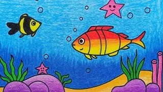 How to draw underwater scenery step by step very easy | Draw underwater scenery easy for beginners