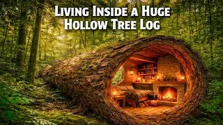 Living Inside a Huge Hollow Tree Log I Secretly Converted Into a Modern Shelter