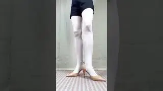 Beige heels and white tights
