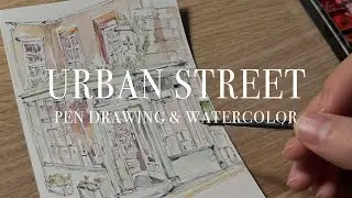Urban Street Scene Pen Sketch and Watercolor Finish tutorial details for beginners