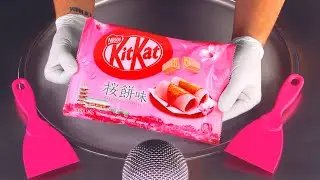 ASMR - Japanese Sakura Mochi KitKat Ice Cream Rolls | oddly satisfying Asia Candy & Food - fast ASMR