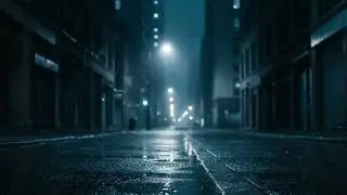 Dark Rainy Street Ambience &ndash; Low Angle View, Cold Blue Night, Calm Isolation (10 Minutes)